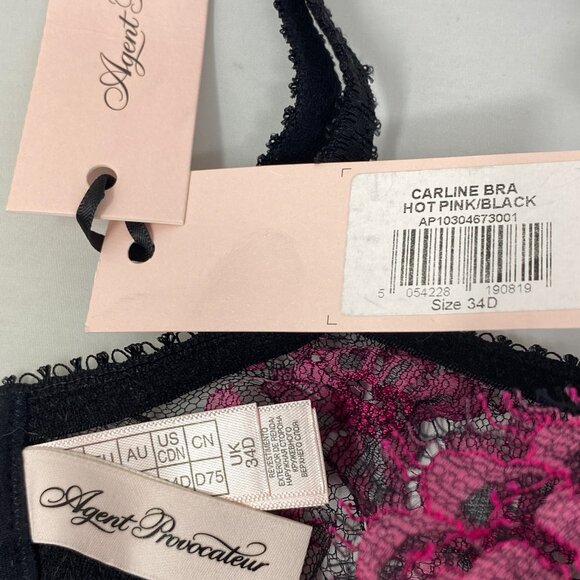 Agent Provocateur Carline Hot Pink Black Bra 34D NWT $485 - Picture 11 of 11